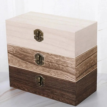 Винтидж дървена кутия за бижута Правоъгълна дървена кутия за съхранение Кутия за опаковане на подаръци Флип тип Многоцветно съхранение на бижута Колие Пръстен