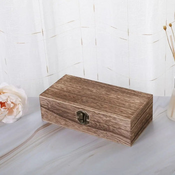 Винтидж дървена кутия за бижута Правоъгълна дървена кутия за съхранение Кутия за опаковане на подаръци Флип тип Многоцветно съхранение на бижута Колие Пръстен
