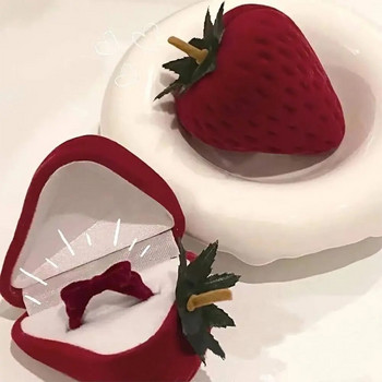 Червена кадифена ягодова кутия за пръстени Сватбена витрина за бижута Държач Подаръчни кутии Романтичен органайзер Годежен пръстен Калъф за бижута
