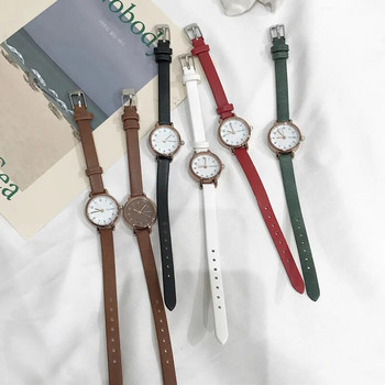 Simple Retr Дамски кафяви бели малки часовници Многофункционална кожена каишка с тънка каишка Дамски кварцов часовник Ръчен часовник Reloj Mujer