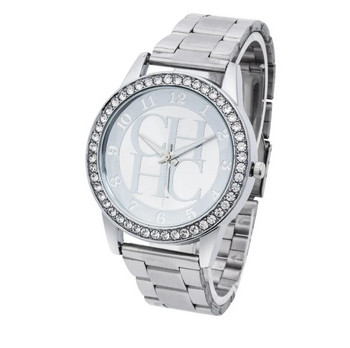 Луксозна марка Ch Мъжки обикновен кристален моден ежедневен кварцов часовник от неръждаема стомана с пълен диамант Мъжко и дамско официално облекло