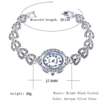 Марка QINGXIYA Луксозни дамски часовници с гривна от сив кристал Модни дамски рокли Ръчен часовник Дамски античен сребърен кварцов часовник