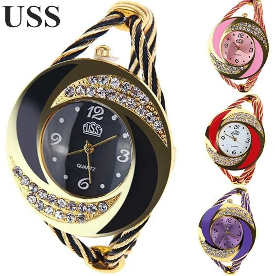 Naiste vabaaja käekell 7 värviga käevõru ümmargune sihverplaadiga kristallist kvartsist elegantne moekell Kõrge kvaliteediga kell suur kell relojed