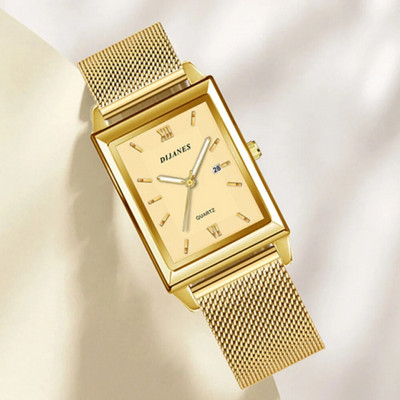 2023 Луксозен моден златен часовник за дамски кварцов ръчен часовник от неръждаема стомана Дамски часовници Дамски часовник с календар Montre Femme
