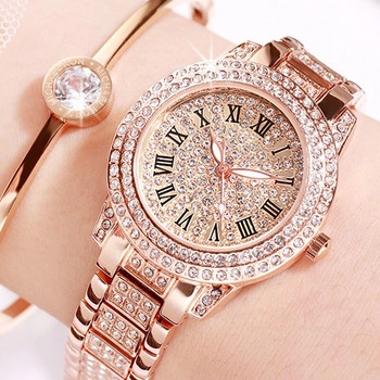 All-Star Дамски кварцов часовник Блестящ фин циркон Механични дамски ръчни часовници Ежедневни елегантни модни сгъваеми часовници Часовник с катарама