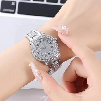All-Star Дамски кварцов часовник Блестящ фин циркон Механични дамски ръчни часовници Ежедневни елегантни модни сгъваеми часовници Часовник с катарама