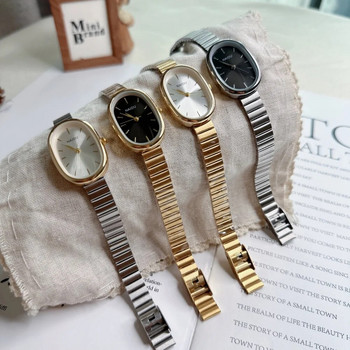 Дамски часовник с овален циферблат Луксозна алуминиева каишка Кварцов часовник за жени Сгъваема закопчалка Универсален малък ръчен часовник Часовник 2023
