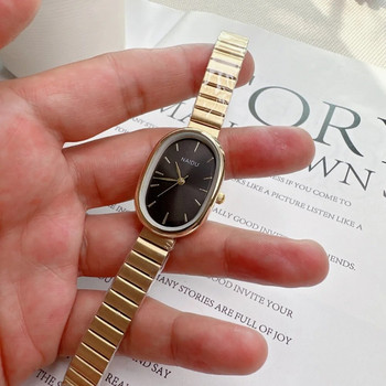 Дамски часовник с овален циферблат Луксозна алуминиева каишка Кварцов часовник за жени Сгъваема закопчалка Универсален малък ръчен часовник Часовник 2023