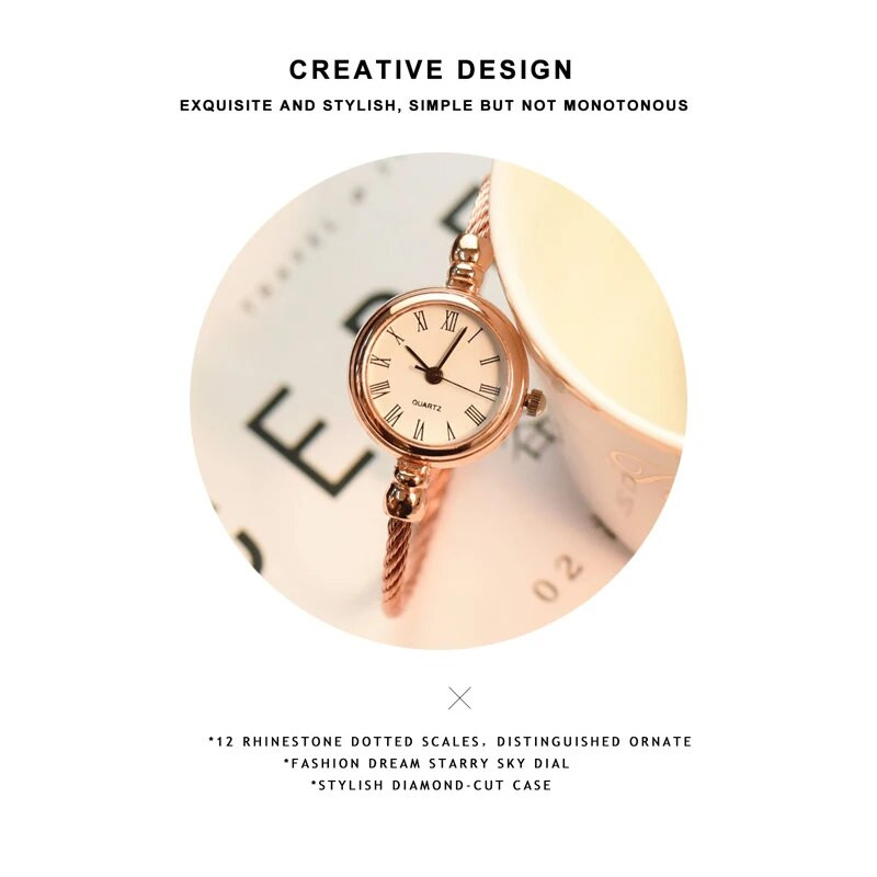 Brățară mică de aur Ceas de lux Oțel inoxidabil Ceasuri de mână cu cuarț pentru damă retro Moda rochie casual Ceasuri de damă