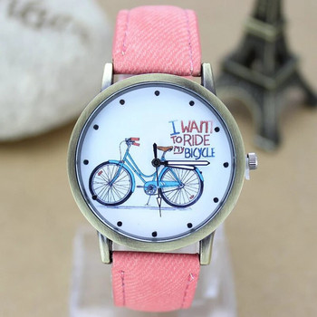 Νέο μόδα γυναικείο ρολόι ποδηλάτου Jean υφασμάτινο φόρεμα με δερμάτινο λουράκι Γυναικεία casual quartz ρολόγια Relogio Feminino