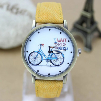 Нов моден велосипеден дамски часовник Jean Fabric Leather Strap Dress Дамски ежедневни кварцови часовници Relogio Feminino