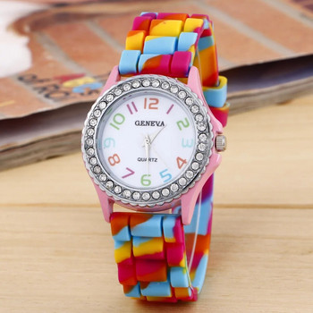 Модни дамски часовници Луксозен камуфлажен диамантен кварцов часовник Нова силиконова рокля Rainbow Дамски часовници Часовник за момичета Reloj
