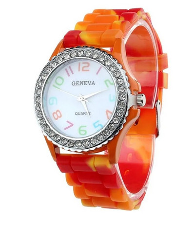 Mood naiste käekellad Luksuslik kamuflaaž teemantkvartskell Uus vikerkaare silikoonkleit naistele kellad tüdrukute kell Reloj
