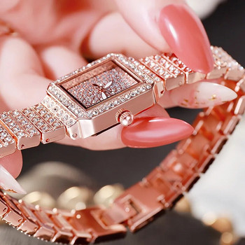 Нови дамски часовници Марка Луксозен златен часовник с гривна Дамски часовници Дамски часовник с кристали Reloj Mujer Montre Femme Подаръци