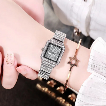 Нови дамски часовници Марка Луксозен златен часовник с гривна Дамски часовници Дамски часовник с кристали Reloj Mujer Montre Femme Подаръци