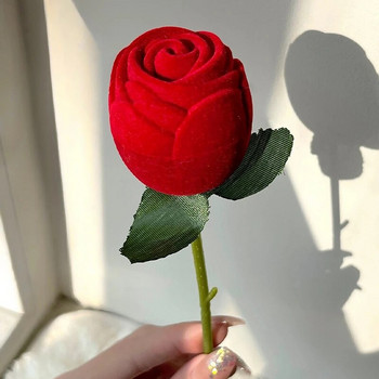 Βελούδινο τριαντάφυλλο λουλουδάτο κουτί δαχτυλιδιού Κόκκινο Cteative ροζ σκουλαρίκι Οθόνη θήκη Κουτιά δώρου Νυφικός γάμος Θήκη αποθήκευσης κοσμημάτων