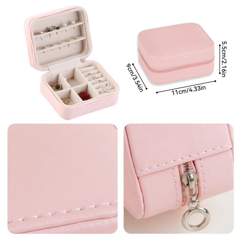 Nešiojama mini papuošalų dėžutė Papuošalų organizatorius Rodyti Kelionių papuošalų dėklų dėžutės Vandeniui atsparios odos laikymo užtrauktukai Juvelyrai Joyero