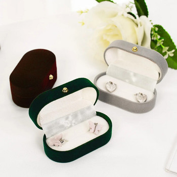 Луксозна кадифена овална кутия за пръстени за двойки Двойна халка за обеци Калъфка Дисплей Сватбени годежни кутии за пръстени Съхранение на бижута