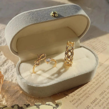 Луксозна кадифена овална кутия за пръстени за двойки Двойна халка за обеци Калъфка Дисплей Сватбени годежни кутии за пръстени Съхранение на бижута