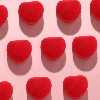 Висококачествена кадифена кутийка за пръстени в сърце Червени пръстени във формата на любов Кутии за притежатели на обеци Годежен сватбен подарък за Свети Валентин Дисплей за бижута