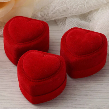 Висококачествена кадифена кутийка за пръстени в сърце Червени пръстени във формата на любов Кутии за притежатели на обеци Годежен сватбен подарък за Свети Валентин Дисплей за бижута