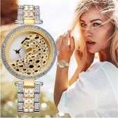 Naiste kuldne leopardkell Luksuslik mood Bling Naistekell Naiste kvartskell Kristall-teemant Naistele Kell Relogio Feminino