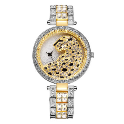 Naiste kuldne leopardkell Luksuslik mood Bling Naistekell Naiste kvartskell Kristall-teemant Naistele Kell Relogio Feminino