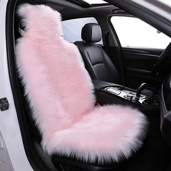Зимни топли калъфи за столчета за кола Изкуствени плюшени възглавници за автомобили Меки седалки от синтетична вълна, подходящи за автомобили, джипове, микробуси, ярко розово