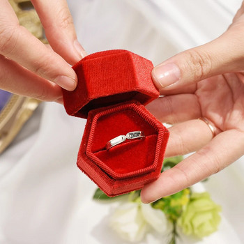 Винтидж кадифена кутия за пръстени Шестоъгълна форма Подвижен сватбен пръстен Поставка за обеци Калъф Органайзер Пръстен за съхранение Дисплей Пакет Подарък