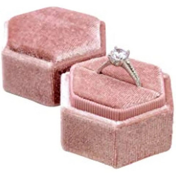 Винтидж кадифена кутия за пръстени Шестоъгълна форма Подвижен сватбен пръстен Поставка за обеци Калъф Органайзер Пръстен за съхранение Дисплей Пакет Подарък