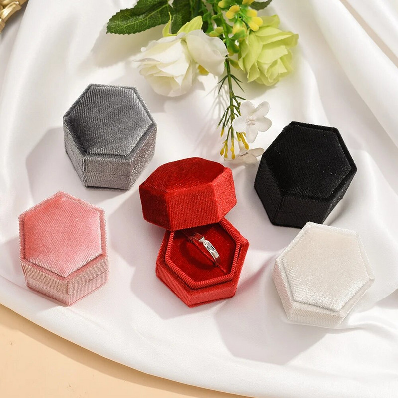 Senovinė aksominė žiedų dėžutė šešiakampės formos nuimama vestuvinio žiedo auskarų laikiklio dėklas Organizatoriaus laikymo žiedo ekrano pakuotė Dovana