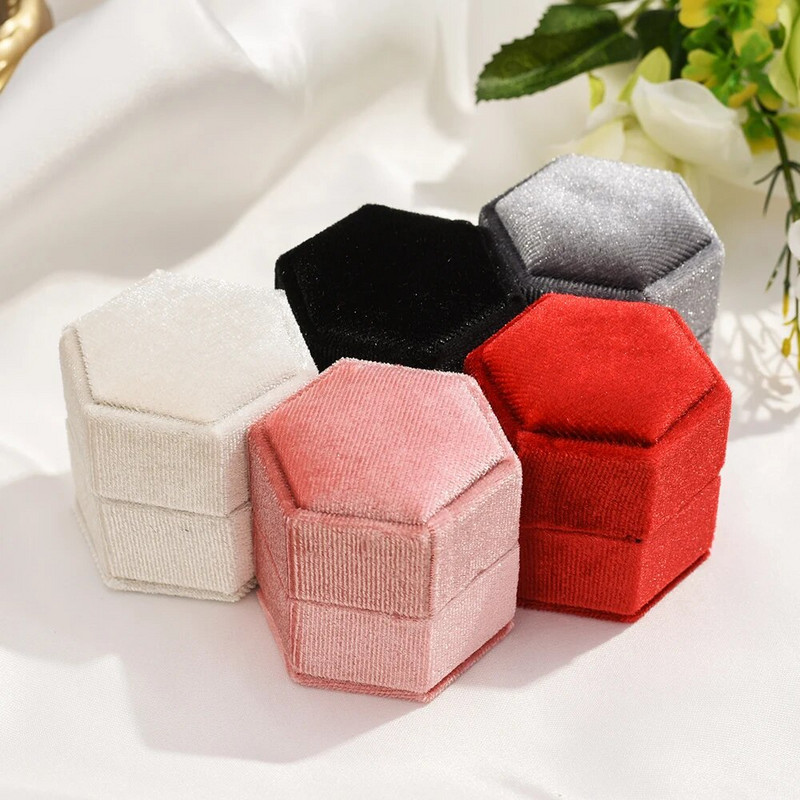 Senovinė aksominė žiedų dėžutė šešiakampės formos nuimama vestuvinio žiedo auskarų laikiklio dėklas Organizatoriaus laikymo žiedo ekrano pakuotė Dovana