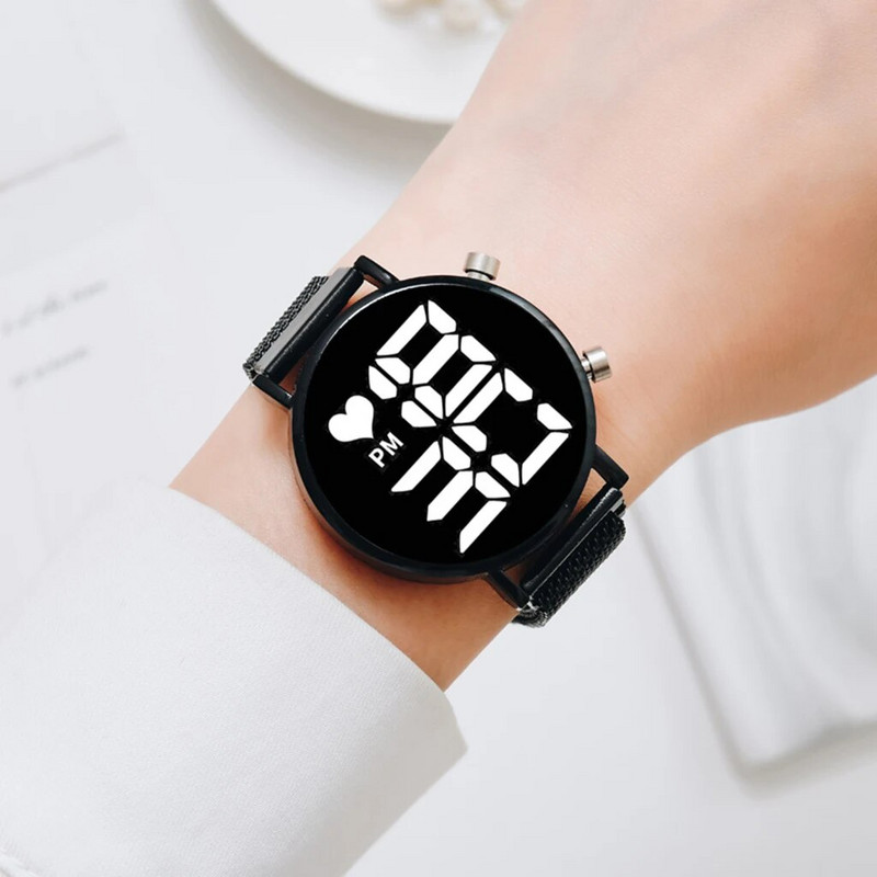 Luksuslikud digitaalsed naiste käekellad Roosa kullaga magnetvõrgust rihmaga naiste LED-kvartskell Naiste kell Relogio Feminino Dropshipping