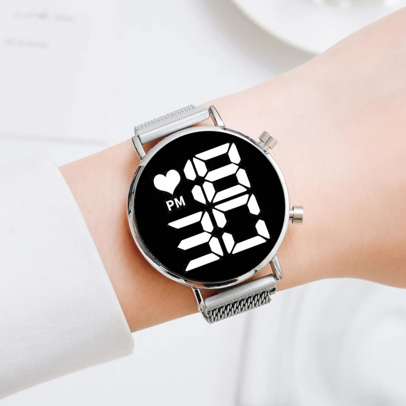 Luksuslikud digitaalsed naiste käekellad Roosa kullaga magnetvõrgust rihmaga naiste LED-kvartskell Naiste kell Relogio Feminino Dropshipping