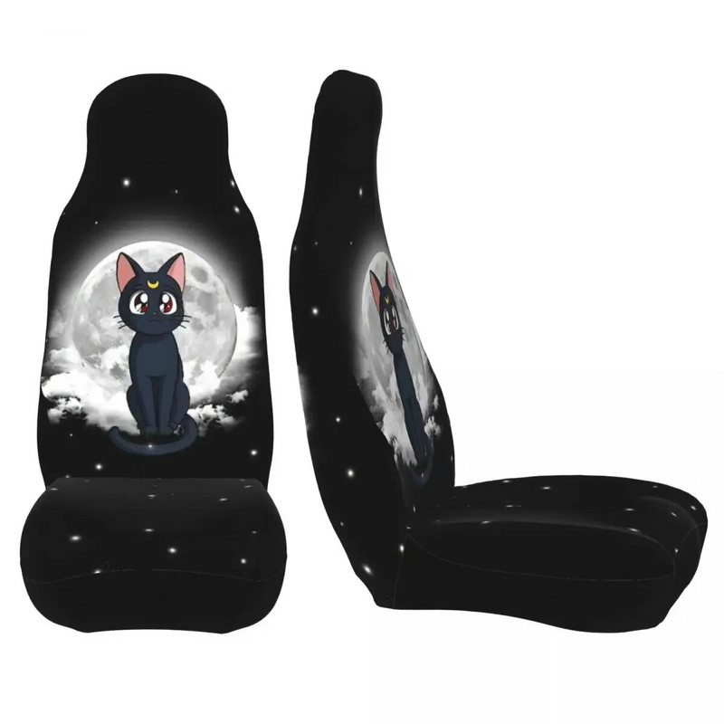 Cute Cat universalus automobilio sėdynės užvalkalas Moon Girl priekinė galinė pleiskanojanti audinio pagalvėlė poliesterio žvejybai skirtos automobilio sėdynės užvalkalo rinkinys 2 moterims