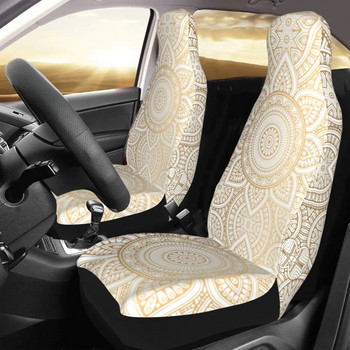 Mandala Gold Bohemic Flower Universal κάλυμμα καθίσματος αυτοκινήτου αδιάβροχο για SUV εμπρός πίσω Flocking υφασμάτινο μαξιλάρι πολυεστερικό στυλ αυτοκινήτου