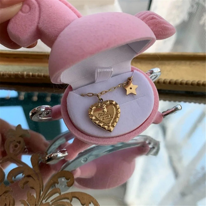 Pink Trojans Jewelry Box για γυναικεία ταξίδια κρεμαστά γαμήλια σκουλαρίκια Δαχτυλίδι Organizer Flocking Mini Cute Packaging Box Display