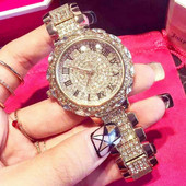 Naiste käekellad Mood Bling Crystal täisterasest vabaaja naiste käekellad Naiste kvartskellad Teemantidega käekell Naistele Kell