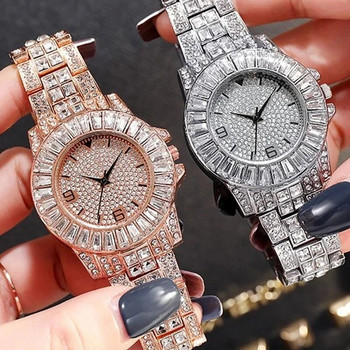 Γυναικείο ρολόι Fashion Bling Crystal Full Steel Casual Γυναικεία ρολόγια Quartz Ρολόι διαμάντια Ρολόι χειρός Γυναικείο