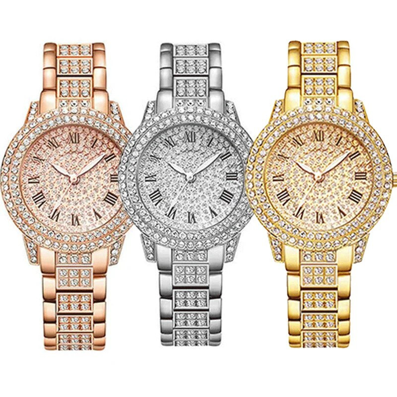 Naiste käekellad Mood Bling Crystal täisterasest vabaaja naiste käekellad Naiste kvartskellad Teemantidega käekell Naistele Kell
