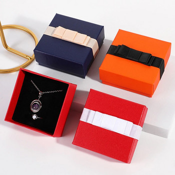 Нова панделка с панделка Кутия за бижута Колие Обеци Пръстен Органайзер Кутия за съхранение Хартиена квадратна плътна изискана кутия за опаковане на подаръци