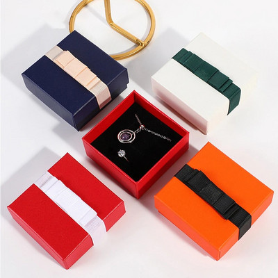 New Ribbon Bowknot Jewelry Box Necklace Earrings Ring Organizer Storage Box Paper Square Solid Exquisite Gift Packaging Case