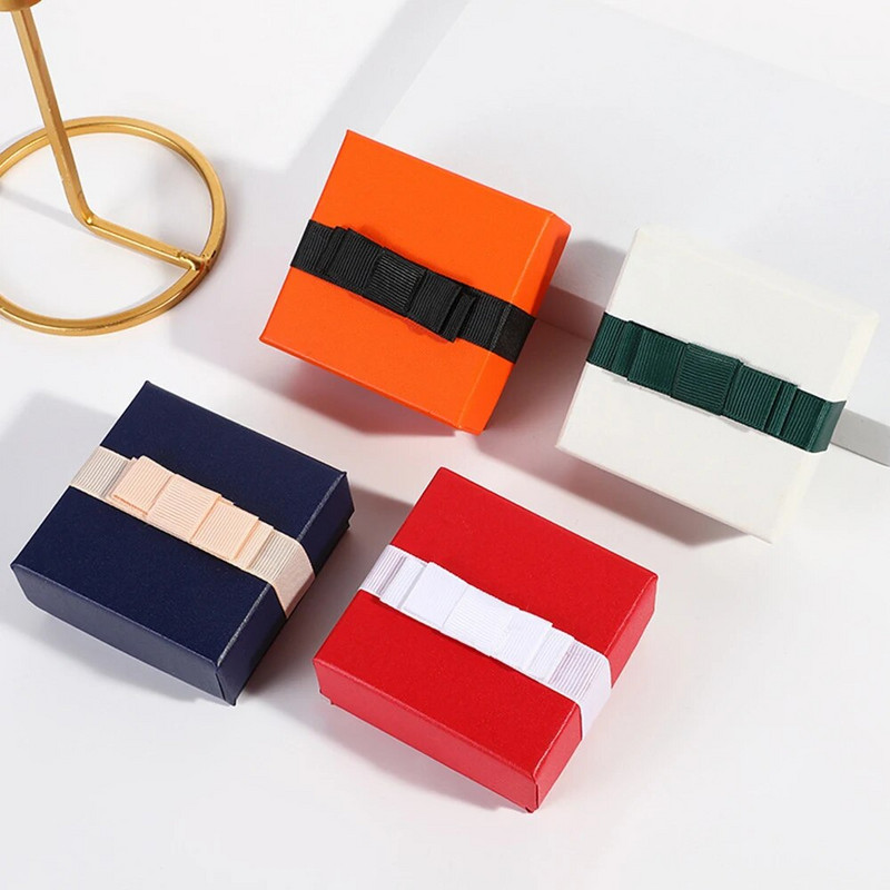New Ribbon Bowknot Bowknot Κοσμήματα Κολιέ Σκουλαρίκια Δαχτυλίδι Organizer Κουτί αποθήκευσης Χαρτί τετράγωνο συμπαγές εκλεκτή θήκη συσκευασίας δώρου