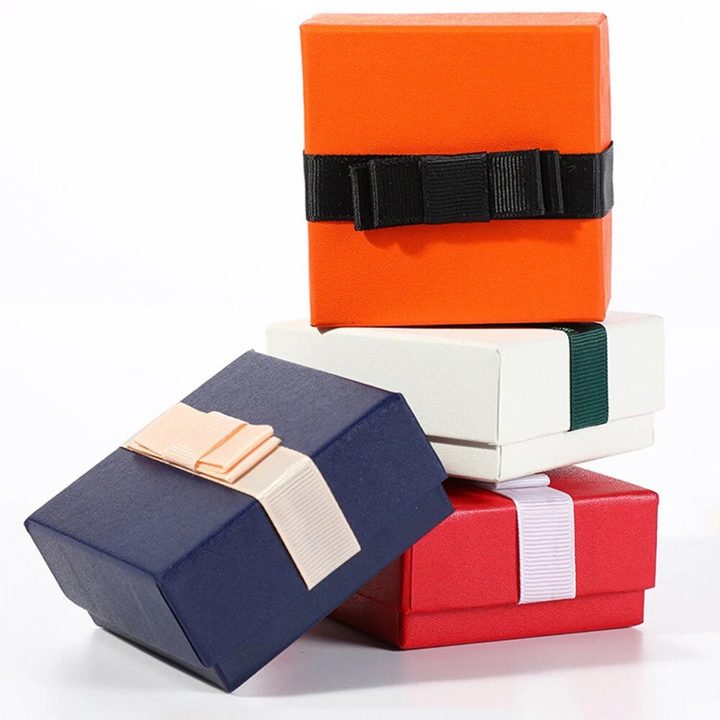 New Ribbon Bowknot Bowknot Κοσμήματα Κολιέ Σκουλαρίκια Δαχτυλίδι Organizer Κουτί αποθήκευσης Χαρτί τετράγωνο συμπαγές εκλεκτή θήκη συσκευασίας δώρου