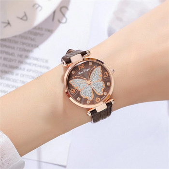 Дамски модни часовници с бяла пеперуда и диамант, дизайнерски часовници Марка дамски кварцов ръчен часовник Simple Femme часовник с кожена лента