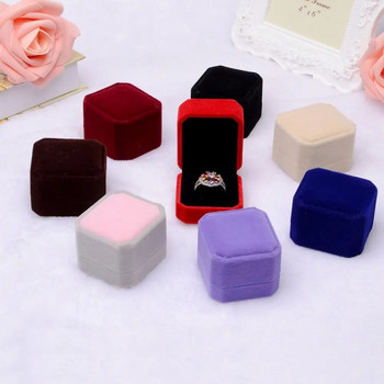Нова кадифена кутия с двоен пръстен за двойка за предложение Сватба, годеж Съхранение на бижута Модна преносима опаковка за подарък Витрина