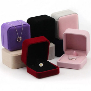 Нова кадифена кутия с двоен пръстен за двойка за предложение Сватба, годеж Съхранение на бижута Модна преносима опаковка за подарък Витрина