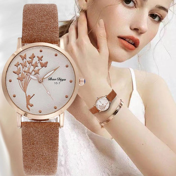 Нови модни дамски часовници с пеперуди 2023 г. Прост кафяв кварцов часовник Ретро кожени дамски ръчни часовници Часовник с дроп доставка