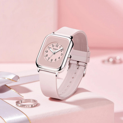 Kvadrātveida REBIRTH sieviešu gumijas pulksteņu aproce Rokas pulksteņi 2022. gada rozā sievietēm Rokas pulksteņi Kvarca relogio feminino Sieviešu kvadrāts