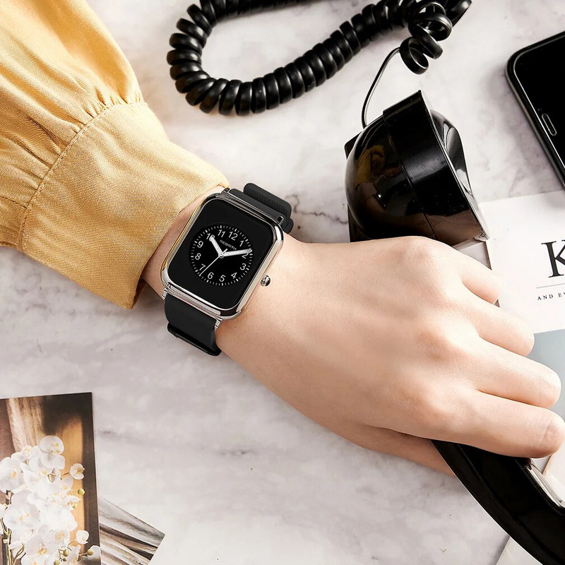 Kvadrātveida REBIRTH sieviešu gumijas pulksteņu aproce Rokas pulksteņi 2022. gada rozā sievietēm Rokas pulksteņi Kvarca relogio feminino Sieviešu kvadrāts